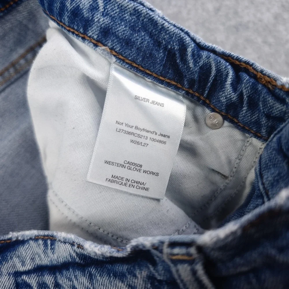 Silver Jeans Women's 26x27 Not Your Boyfriends Jeans (31x28) Blue Distressed‎
